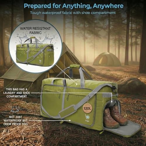 Bago Travel Duffle Bag for Women & Men. Extra Large Foldable Duffel Bags - color: Green, size: 120L