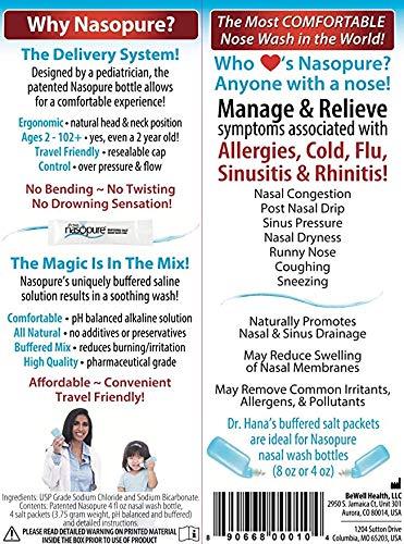 DR HANA'S NASOPURE Nasal Wash, “The Nicer Neti Pot” Little Sampler Sinus Wash Kit, Comfortable Rinse, 4 Oz - size: 5 Piece Set