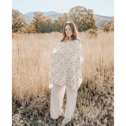 Konssy 2-Pack Muslin Nursing Cover Up for Breastfeeding Mom with Rigid Hoop - color: Chestnut, Posy
