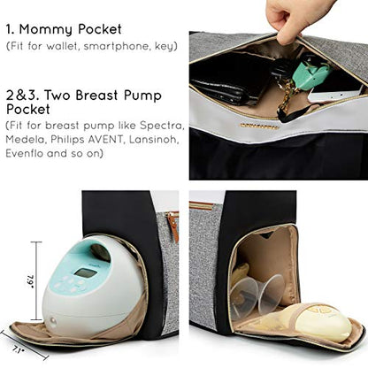mommore Breast Pump Bag for Spectra S1/S2 & Medela, Diaper Travel Tote - color: Brown