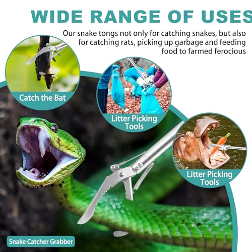 50" Collapsible Stainless Steel Snake Grabber Tool: Multi-Functional Hook, Tongs, Pole, Reacher for Safe Snake Handling and Rattlesnake Catching
