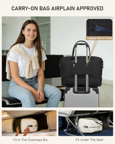 Large Travel Duffle Bags for Women: Weekender Bag with Shoe Compartment - color: Black, size: Medium