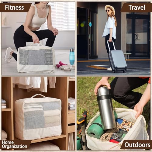 Shinymoon 3 Set 100% Cotton Packing Cubes 18"x12"x4" Mesh Beige - color: Beige, size: 18"x12"x4", style: Mesh