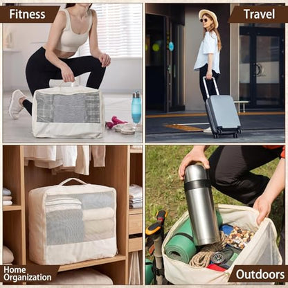 Shinymoon 3 Set 100% Cotton Packing Cubes 18"x12"x4" Mesh Beige - color: Beige, size: 18"x12"x4", style: Mesh