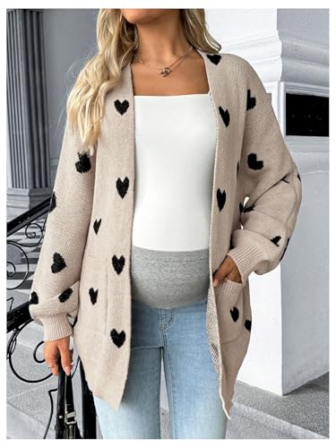 MakeMeChic Women's Maternity Heart Sweater Cardigan Fall Winter Clothes - color: Multicolor, size: X-Large