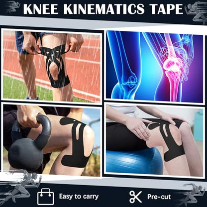 50 Pcs Precut Kinesiology Tape for Knees, Black - color: Black