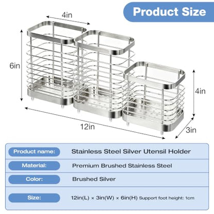 Utensil Holder, Stainless Steel Utensil Drying Rack for Kitchen Counter - color: 2 Large+1 Small