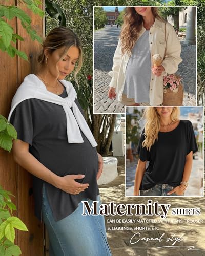 Riyiper 3 Pack Women's Maternity Tunic Cotton Shirts - color: Light Gray, Dark Gray, Black, size: Small