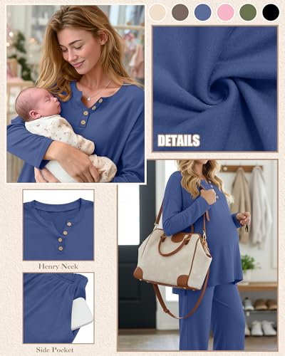 Women's Maternity Pajamas Sets - color: Navy Blue, size: XX-Large