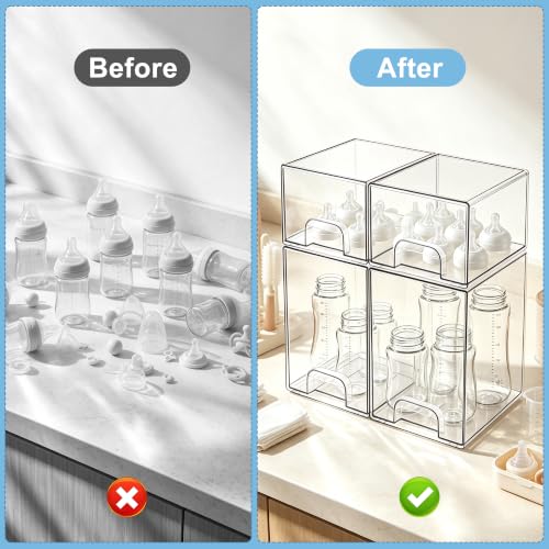4 Pack Baby Bottle Storage Organizer for Countertop, Acrylic Storage Drawer
