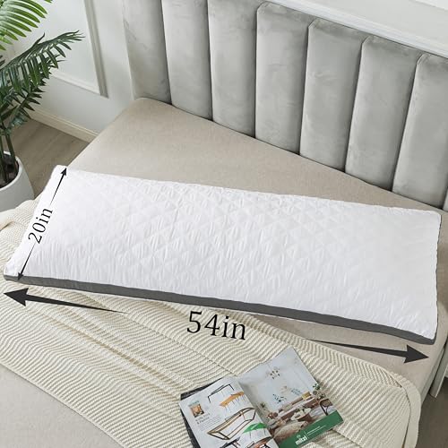 WhatsBedding Memory Foam Body Pillow with Cover, Long Bed Pillow for Adults - color: White Pillow+ Grey Pillowcase