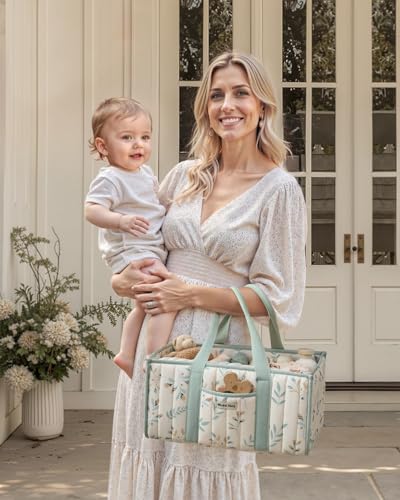 Blissful Diary Leaf Diaper Caddy Organizer, Storage Basket, Sage Leaf - color: Sage Leaf