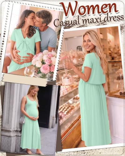 Women's Maxi Sundress Cropped Cardigan Set - color: Green, size: Large
