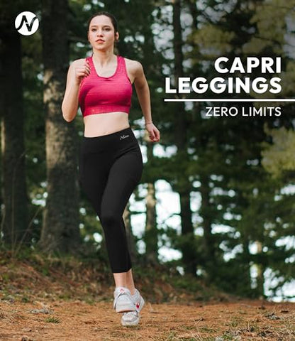 Nirlon Cotton Capri Leggings with Pockets 3/4- CottoNIR - color: Black, size: 6