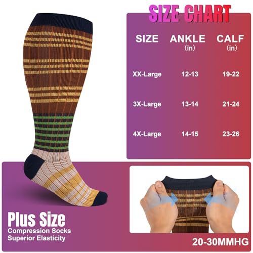 bropite Plus Size Compression Socks For Women&Men,Wide Calf Knee High Socks - color: 15-block-g-r-w-p Plus, size: 4X-Large