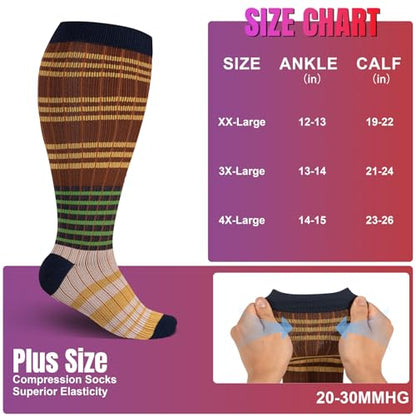 bropite Plus Size Compression Socks For Women&Men,Wide Calf Knee High Socks - color: 15-block-g-r-w-p Plus, size: 4X-Large