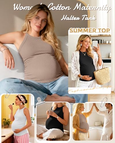 3 Pack Women's Maternity Tank Tops - color: Black, White, Khaki, size: Large