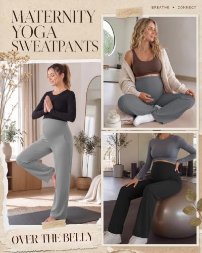 3 Pack Women's Maternity Yoga Pants with Pockets - color: Black, Light Gray, Dark Gray, size: Small