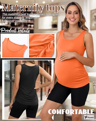 Ficerd 4 Pcs Womens Maternity Sleeveless Tank Tops - color: Black, Army Green, Yellow, Orange, size: Medium