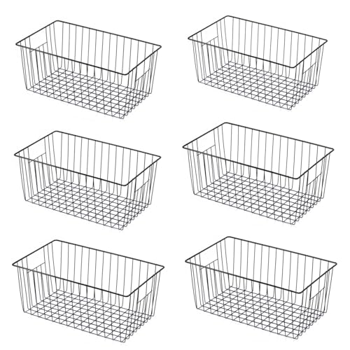 Upright Freezer Organizer Bins， Freezer Baskets for 16, 17, 21 cu.ft Standup Freezer, Wire Storage Baskets with Built-in Handles for Frozen Foods, Snacks, Vegetables, Fruits and More, Set of 6 , Black - color: Black, size: 16in x 12in x 6in(6 Packs)