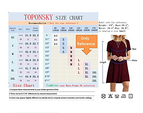 TOPONSKY Women's Casual Plain Simple Loose Flowy Short-Sleeve T-Shirt Dress - color: Ac Denim Blue, size: Medium