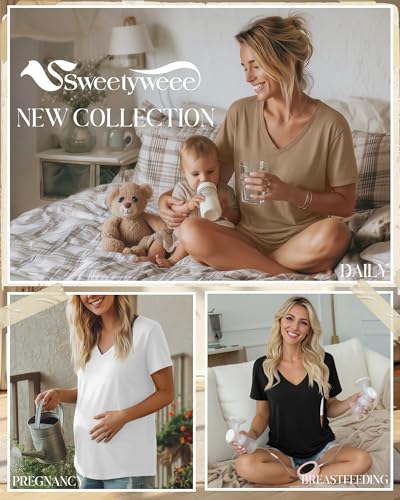 3 Pack Women's Nursing Tops Breastfeeding Shirts - color: Black, White,khaki, size: X-Large