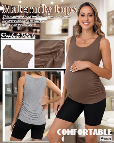 Ficerd 4 Pcs Womens Maternity Sleeveless Tank Tops - color: Black, White, Light Heather Gray, Coffee, size: X-Large