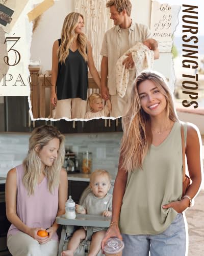 3 Pack Womens Maternity Nursing Tank Top - color: Smoky Gray, Light Purple, Black, size: X-Large