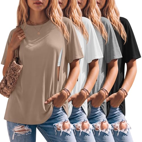 4 Pack Women's Nursing Shirts - color: Khaki, White, Light Gray, Black, size: Medium