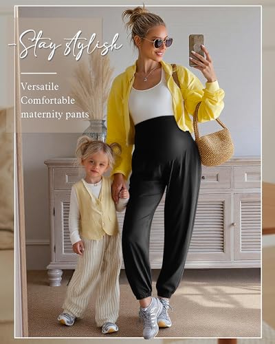 3 Pack Women's Maternity Jogger Pregnancy Sweatpants - color: Back,black,black, size: Large