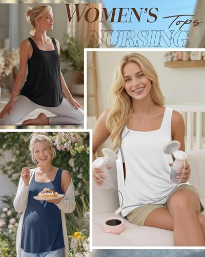 Oakgarden 3 Pack Women's Maternity Nursing Tank Tops - color: Black, White, Haze Blue, size: Medium