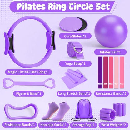 18PCS Pilates Kit, Pilates Equipment Set, Home Workout Kit for Women - color: Purple