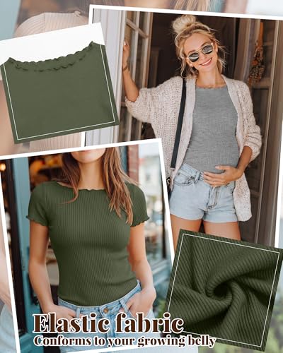 4 Pack Women's Maternity Ribbed Shirts - color: Black, White, Light Heather Gray, Army Green, size: Medium