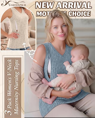 3 Pack Women's Nursing Tank Tops - color: Black, Apricot, Blue, size: Large
