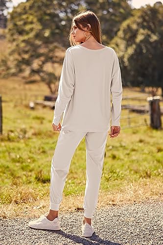 PRETTYGARDEN Women's 2 Piece Fall Outfits Matching Ribbed Knit Lounge Sets - color: Apricot, size: Medium