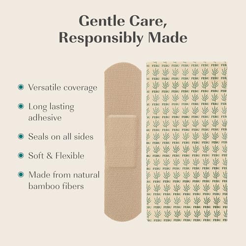 FEBU PFAS Free Bamboo Fabric Bandages, 1in x 3in, 100 Count Pack - style: Strips – Standard One Size (100 Count)