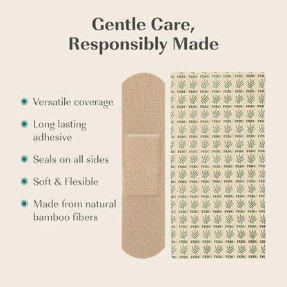 FEBU PFAS Free Bamboo Fabric Bandages, 1in x 3in, 100 Count Pack - style: Strips – Standard One Size (100 Count)