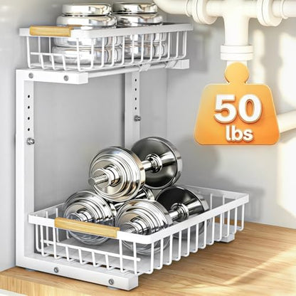 REALINN Under Sink Organizer, White 2 Pack Height Adjustable - color: White, size: 2 Pack
