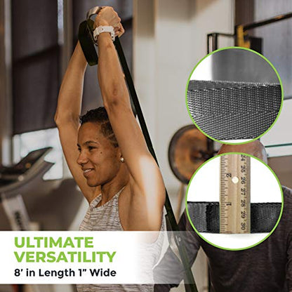 Physical Therapy Yoga Stretch Strap with 12 Loops, 1 Inch Wide, 8 Ft Long - color: Black/Grey