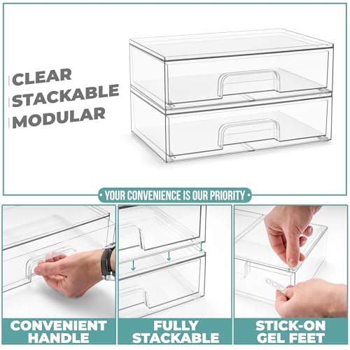 Sorbus Stackable Storage Drawers, Clear Acrylic Pull-Out Organizer (2 Pack) - size: 2 Pack