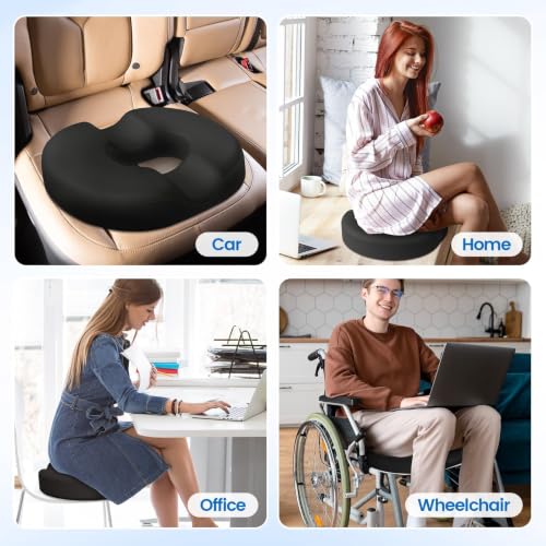 Donut Pillow Seat Cushion, Cooling Gel Memory Foam Chair Cushion, Black - color: Black, size: X-Large