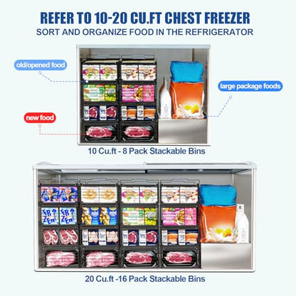 3PCS Freezer Organizer Bins,Stackable Chest Freezer Organizer for 7 Cu.FT Deep Freezer Sort Frozen Food, Easily Get Food from the Bottom with Side Handles Add Storage Space - style: Expansion stack - 3-piece