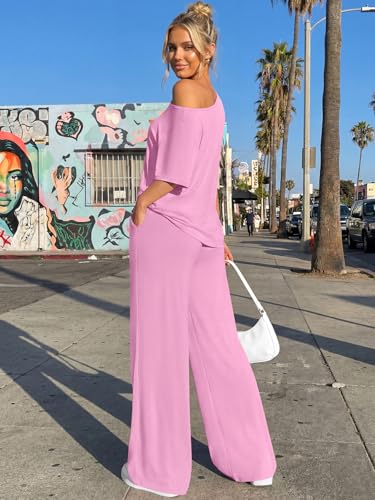 Trendy Queen Womens 2 Piece Lounge Sets Matching Comfy Outfits Clothing - color: Pink, size: Small