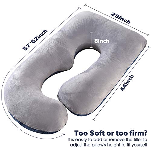 Elover U Shaped Pregnancy Pillow,Full Body Maternity Support - color: Velvet-blue and Grey