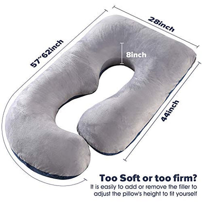 Elover U Shaped Pregnancy Pillow,Full Body Maternity Support - color: Velvet-blue and Grey