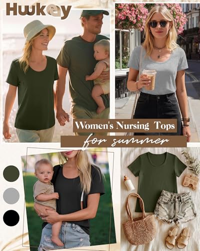 Huukeay 3 Pack Women's Nursing Shirts - color: Black, Gray, Army Green, size: Medium
