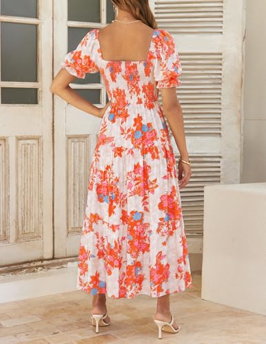 ZESICA Womens 2026 Summer Boho Floral Ruffle Maxi Dress - color: Tangerine, size: Small