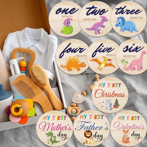 Dinosaur Baby Monthly Milestone Cards Sign - color: Dinosaur Milestone Cards