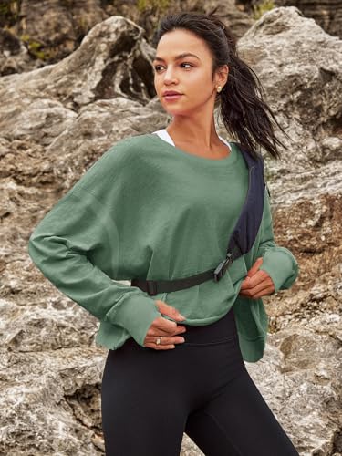 Panadila Womens Open Back Workout Tops Long Sleeve Shirts - color: Army Green, size: X-Large