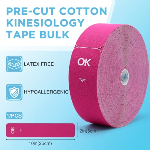 OK TAPE Kinesiology Tape 100 PCS Precut Elastic Strips Bulk 2inx10in/PCS - color: Pink, size: 100 PCS